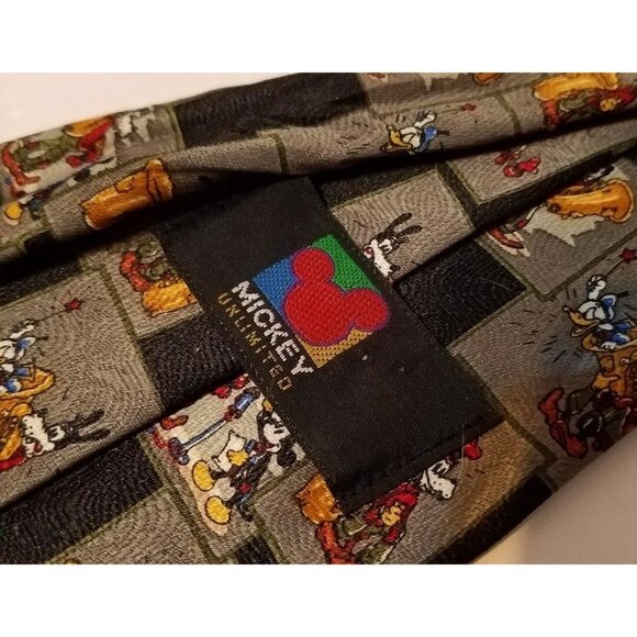 Mickey Unlimited Disney Micky Mouse Checked Black Gray Character Necktie Music - Picture 3 of 5